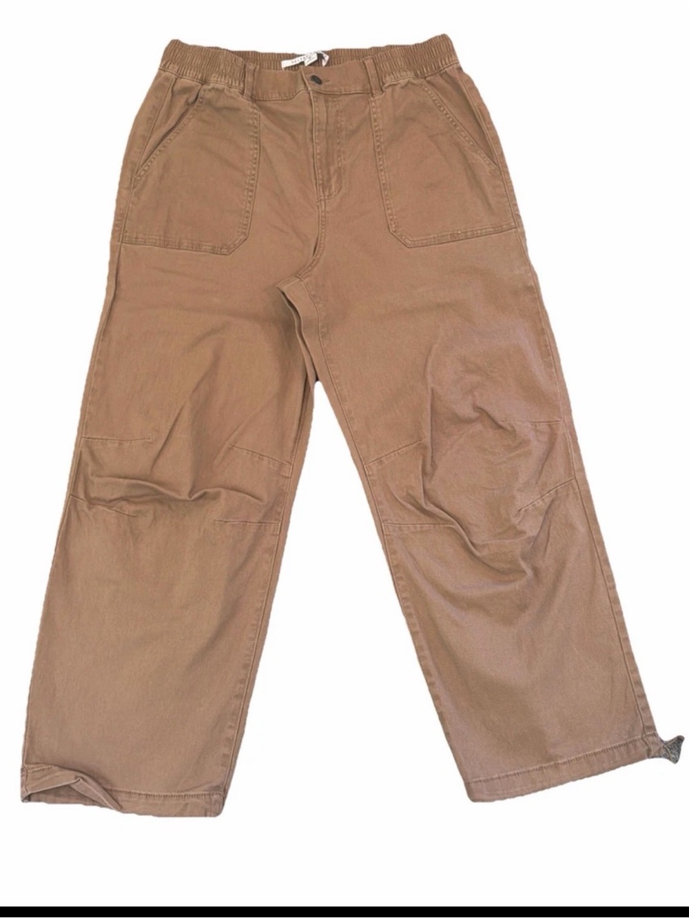 Celebrity Pink Women Brown Elastic Waist Cargo High Rise Capri Casual Pants XL